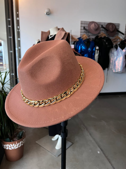 Pink Chain Decor Fedora Hat