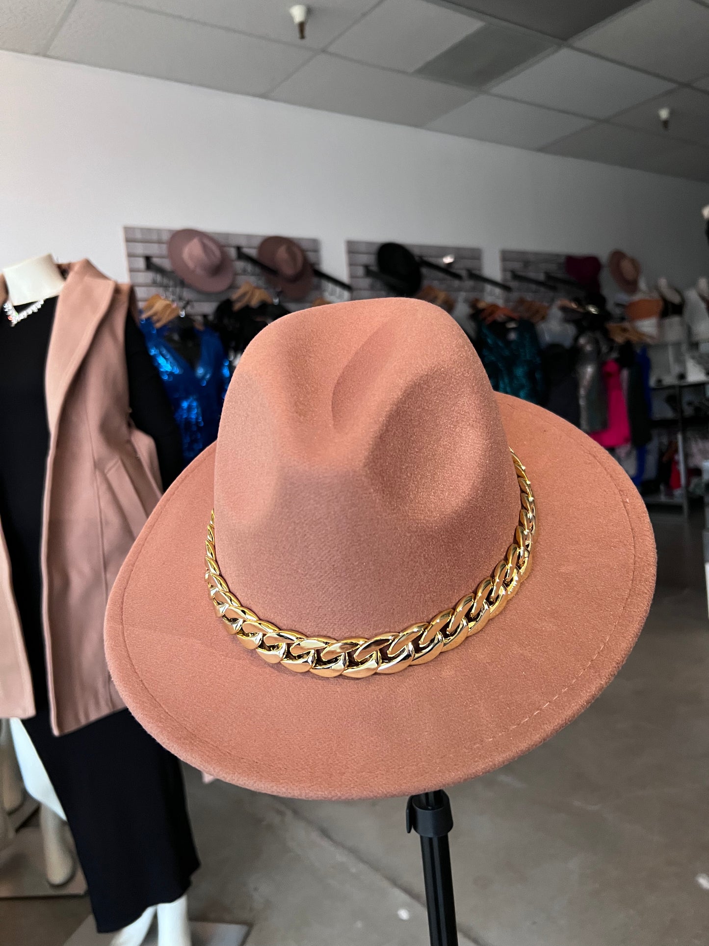 Pink Chain Decor Fedora Hat