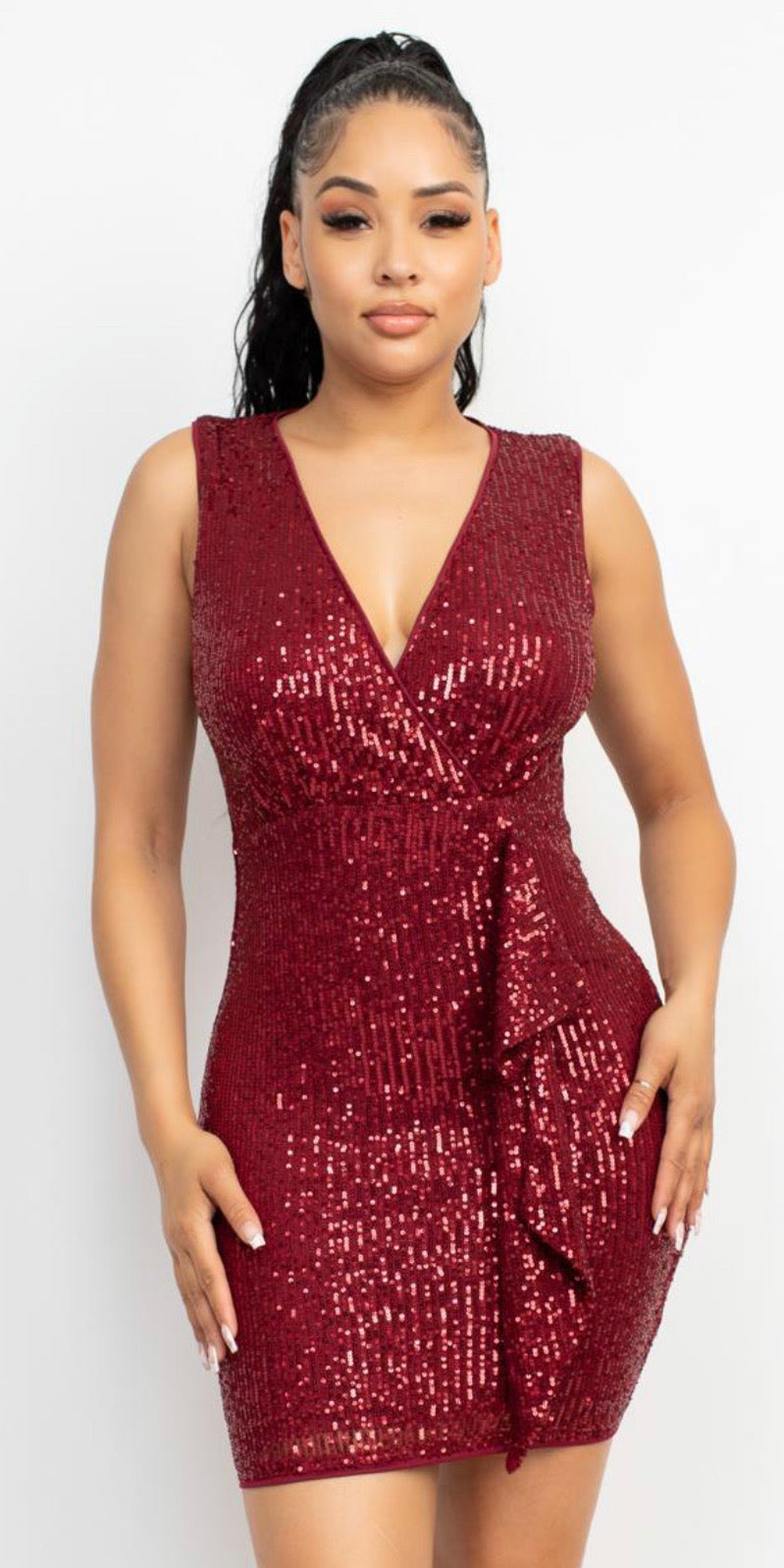 Red Wine Sequin Bodycon Dress