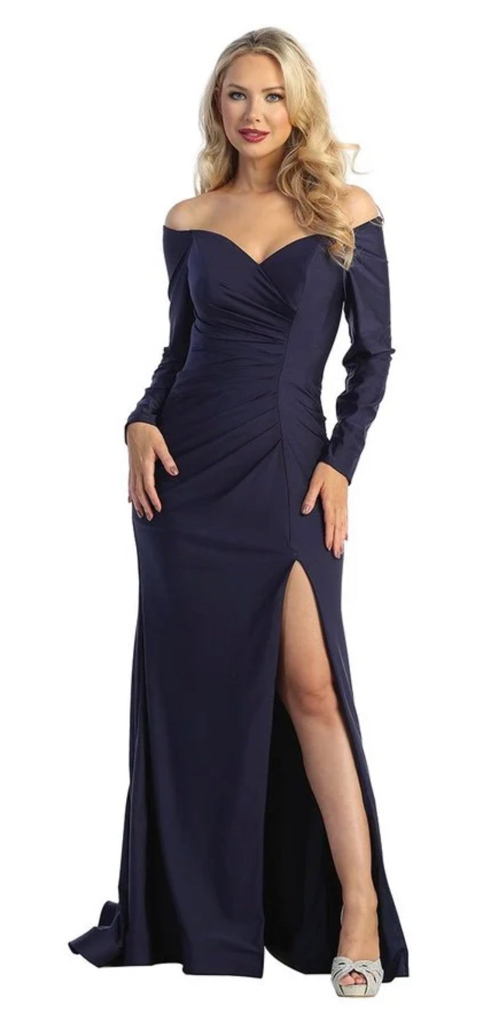 Midnight Blue Long Sleeve Formal Dress